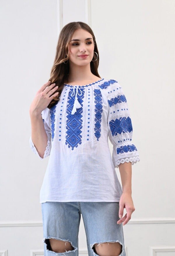 White and Blue Kurti | Namaste India - Image 4
